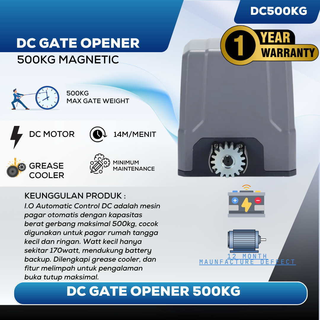Mesin Pagar Otomatis Gate Opener DC 500KG IOAC